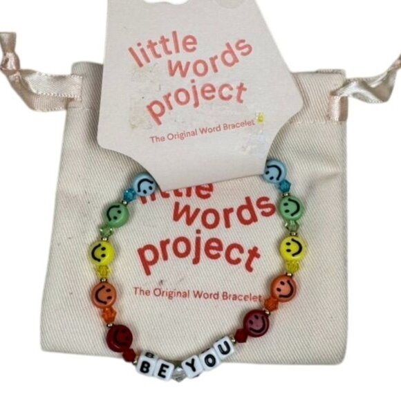 NWT Little Words Project Smiley Face "Be You" Bracelet Multicolor Beaded Elastic - Picture 1 of 1